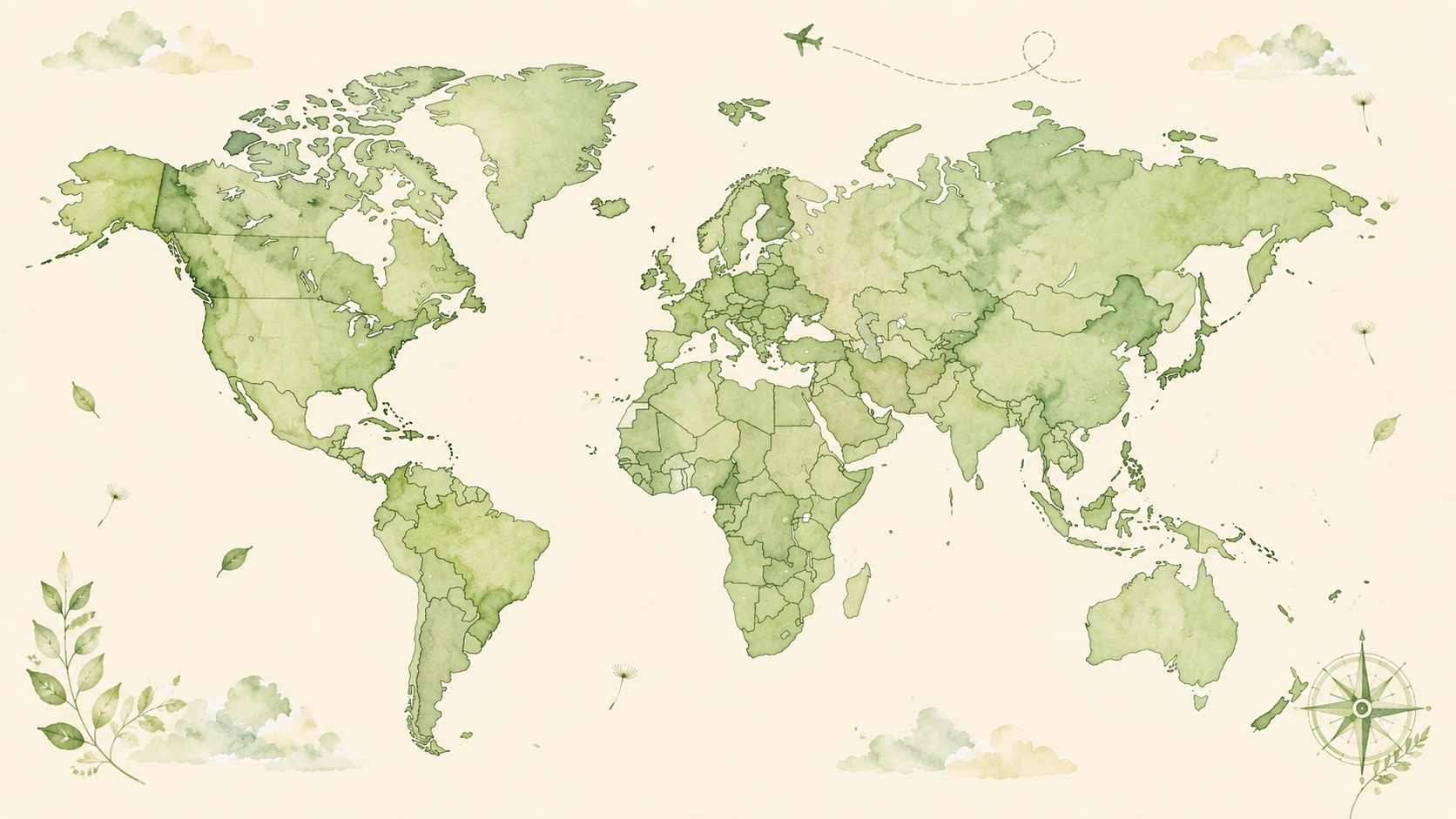 手绘水彩世界地图